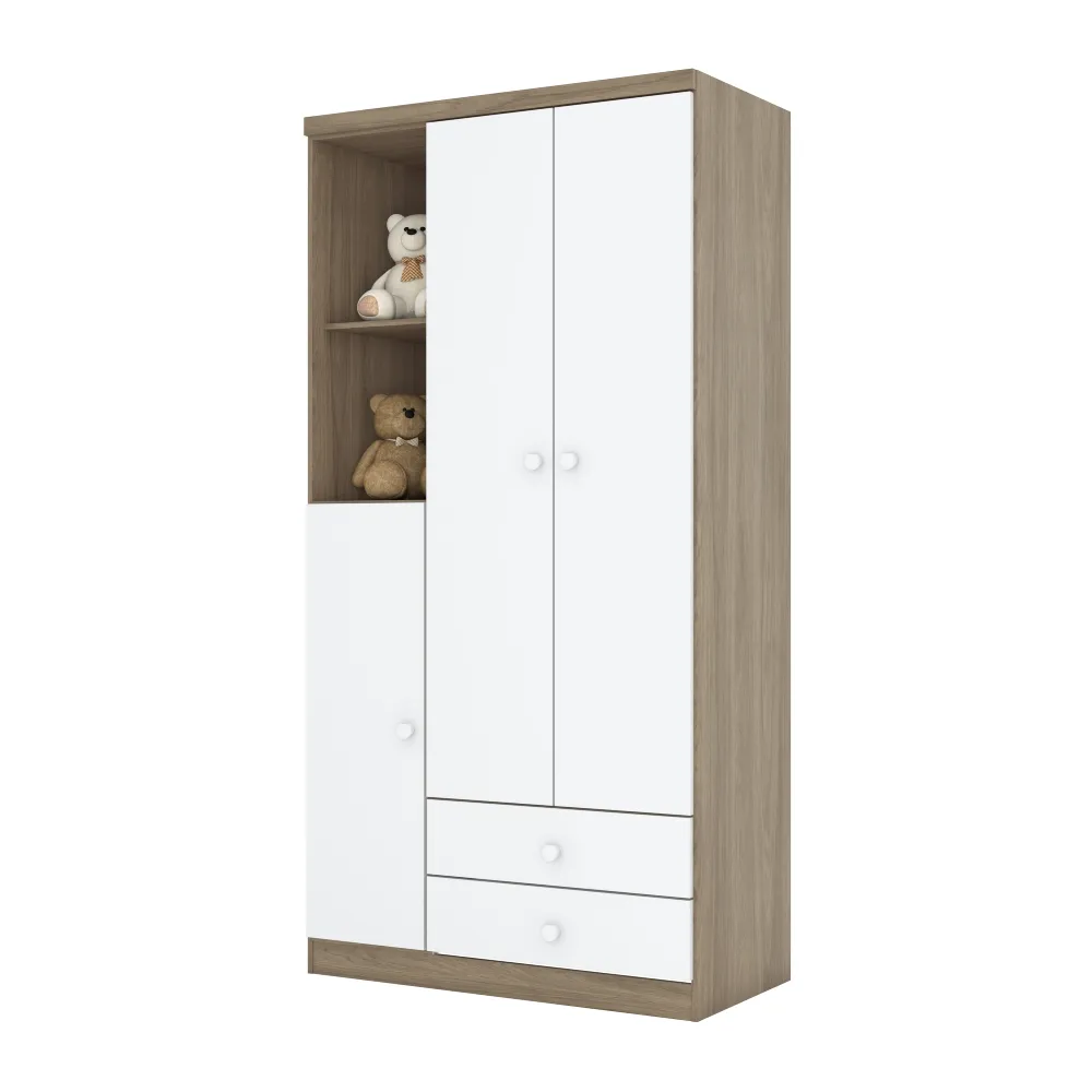 Guarda-Roupa 3 Portas Henn Bala De Menta IA110-18 2 Gavetas Rústico/Branco SE