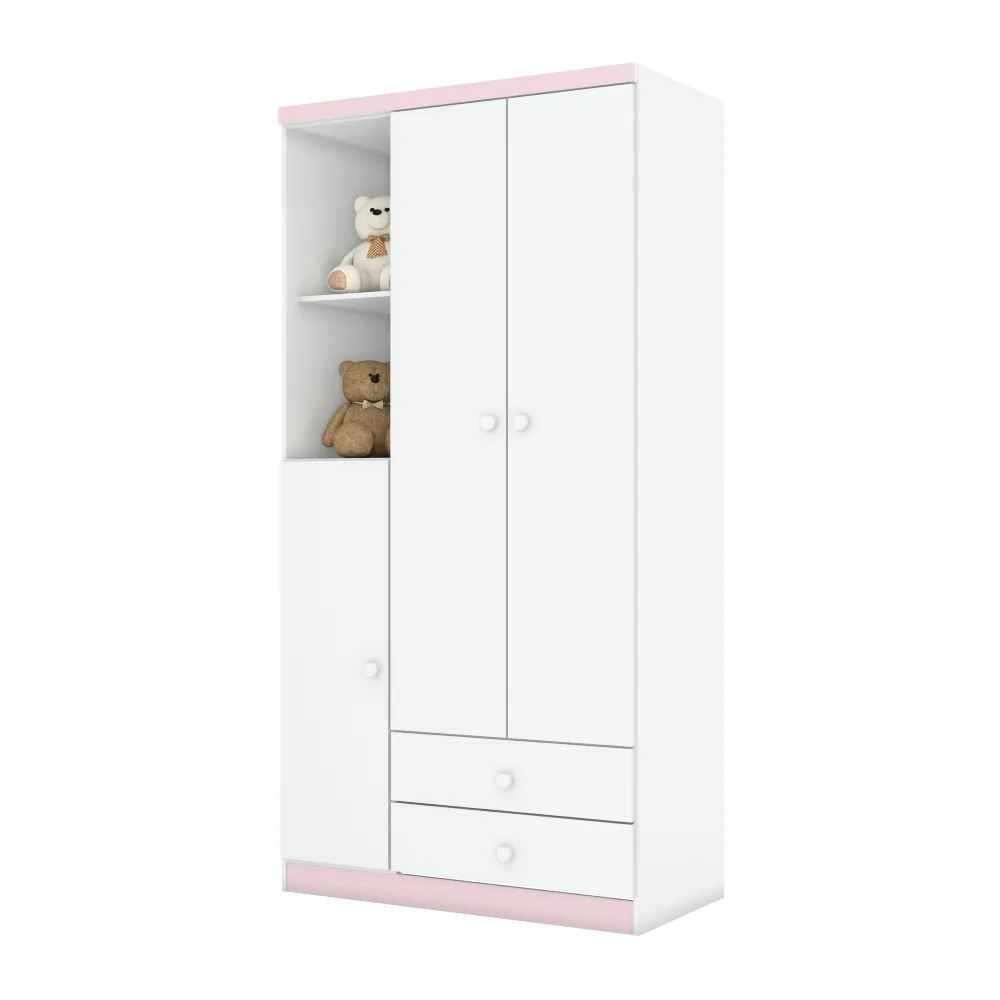 Guarda-Roupa 3 Portas Bater Henn Bala De Menta IA110-66 2 Gavetas Branco/Rosa Chá SE