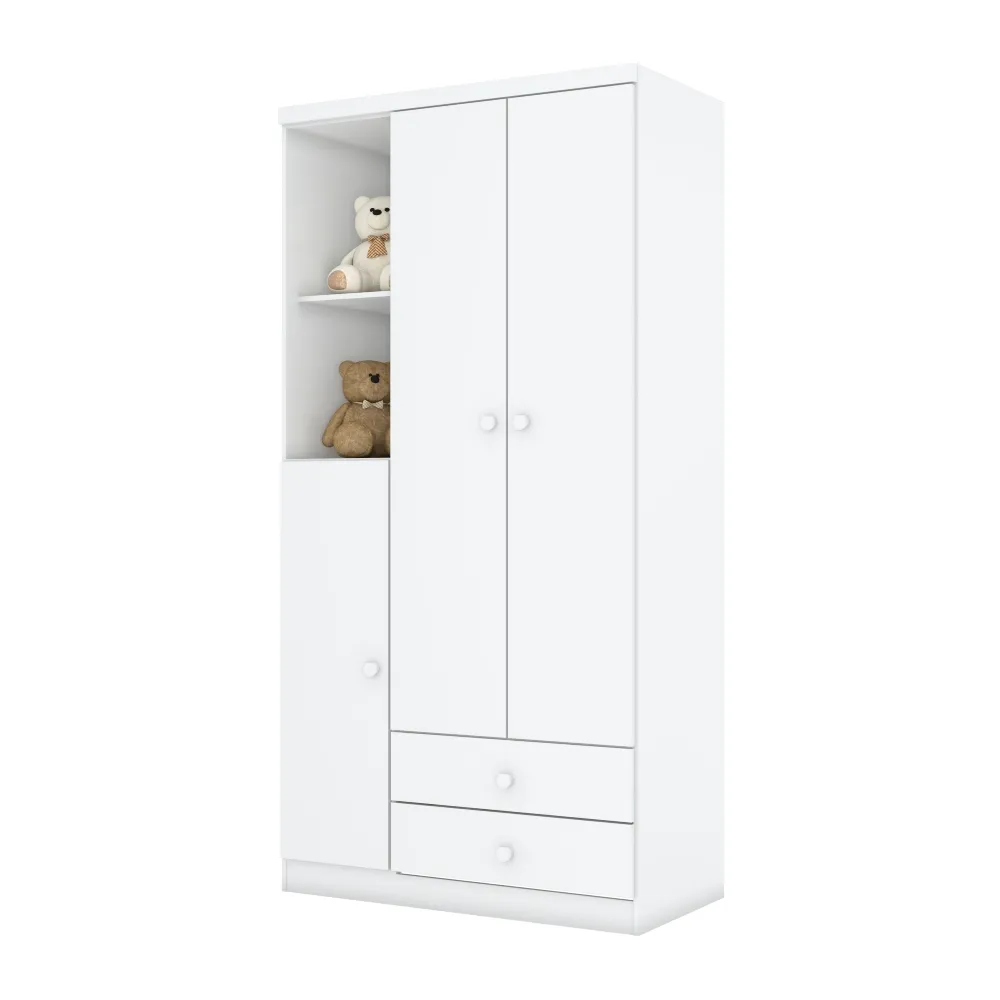 Guarda-Roupa 3 Portas Bater Henn Bala De Menta IA110-66 2 Gavetas Branco/Rosa Chá SE