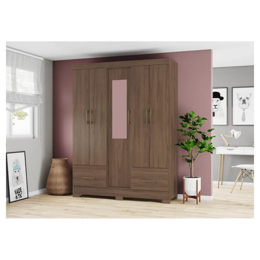 Guarda-Roupa 5 Portas Henn Briz B60-130 2 Gavetas Castanho HP SE