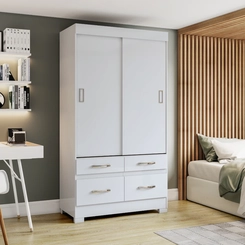 Guarda-Roupa 2 Portas Correr Henn Briz BE25-66 4 Gavetas Branco