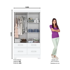 Guarda-Roupa 2 Portas Correr Henn Briz BE25-66 4 Gavetas Branco