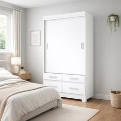 Guarda-Roupa 2 Portas Correr Henn Briz BE25-66 4 Gavetas Branco