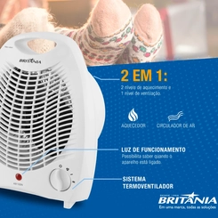 Aquecedor Elétrico Termoventilador 1.500W Controle de Temperatura Britânia AB1100N Branco