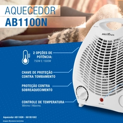 Aquecedor Elétrico Termoventilador 1.500W Controle de Temperatura Britânia AB1100N Branco