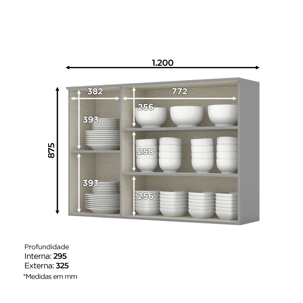 Aéreo 120CM Henn 3 Portas Americana C352-131 Cinza SE