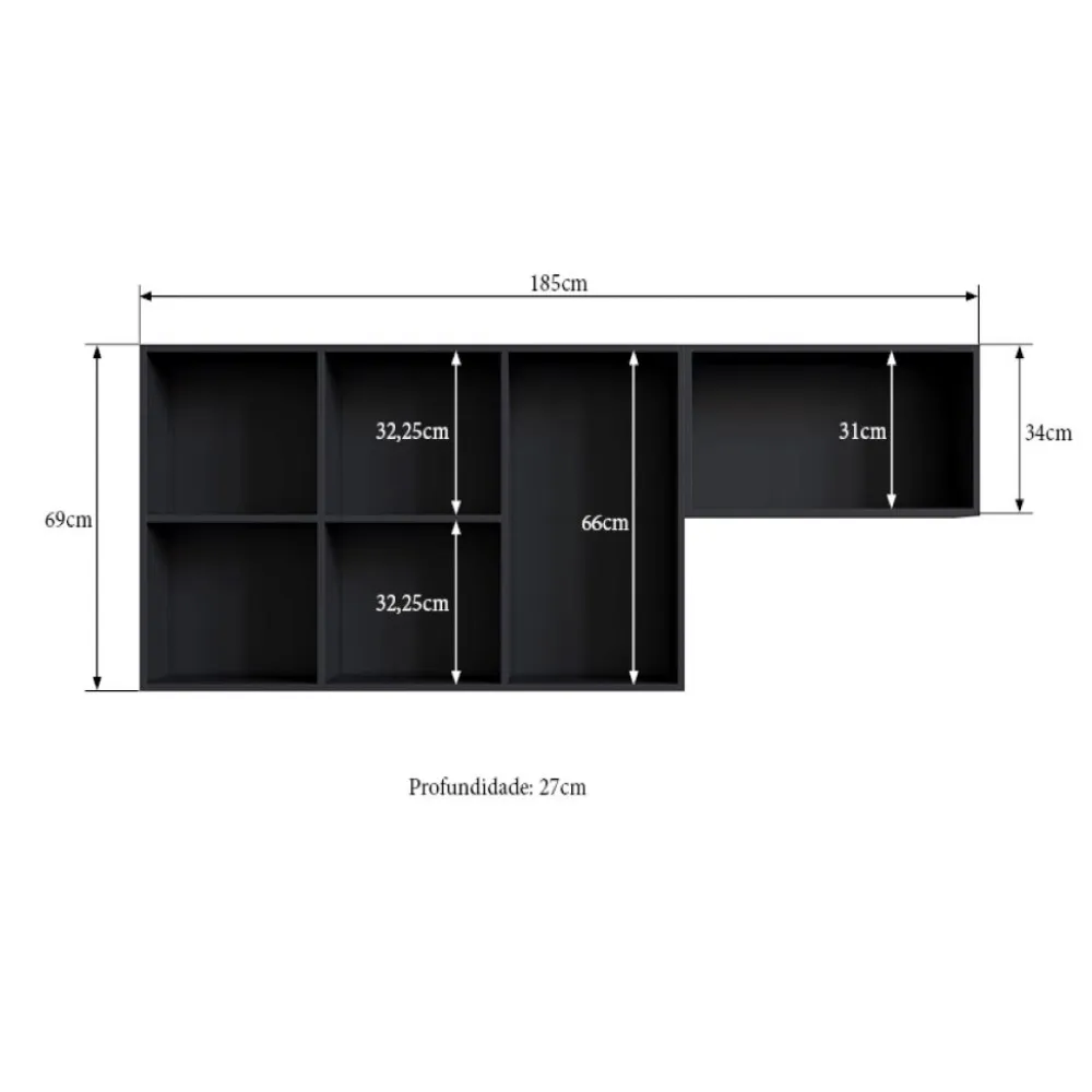 Aéreo 3 Portas 185CM Casamia Atena 5890003 Preto Onix SE