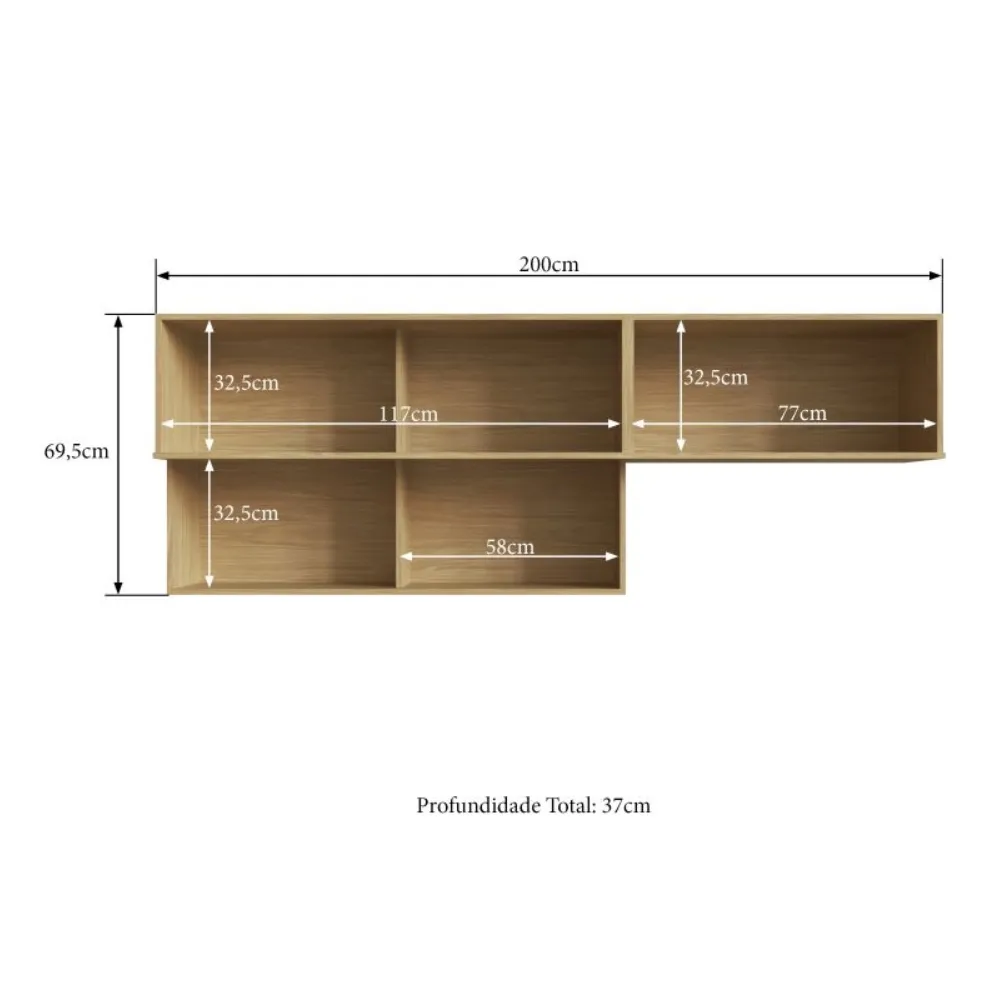 Aéreo Basculante 3 Portas 200CM Casamia Gaia 1830001 Louro Freijó/Off White SE