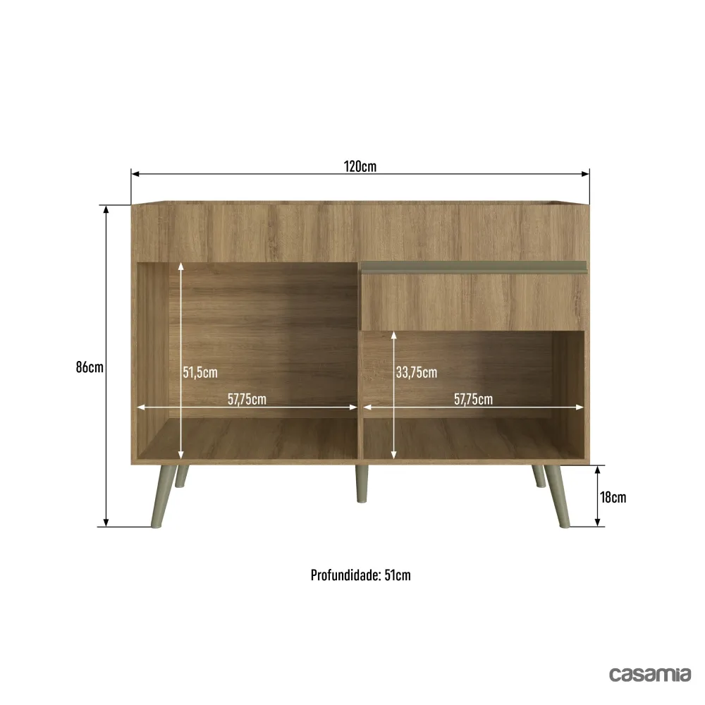 Balcão 120CM Casamia com 2 Portas 1 Gaveta One 37070002 Teka SE