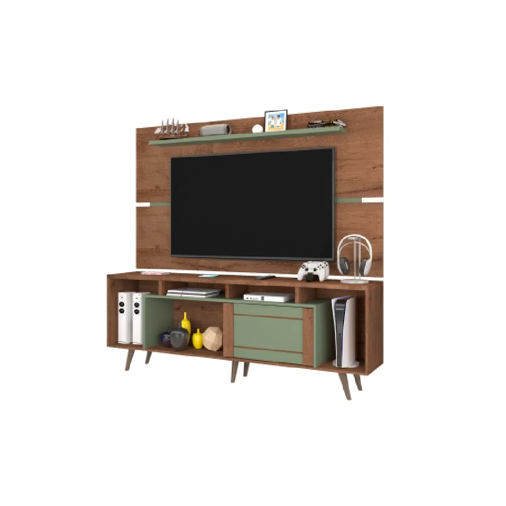 Painel para TV até 55" Atualle Roma 1385R464 com Prateleira Freijo Rustico/Green Fosco