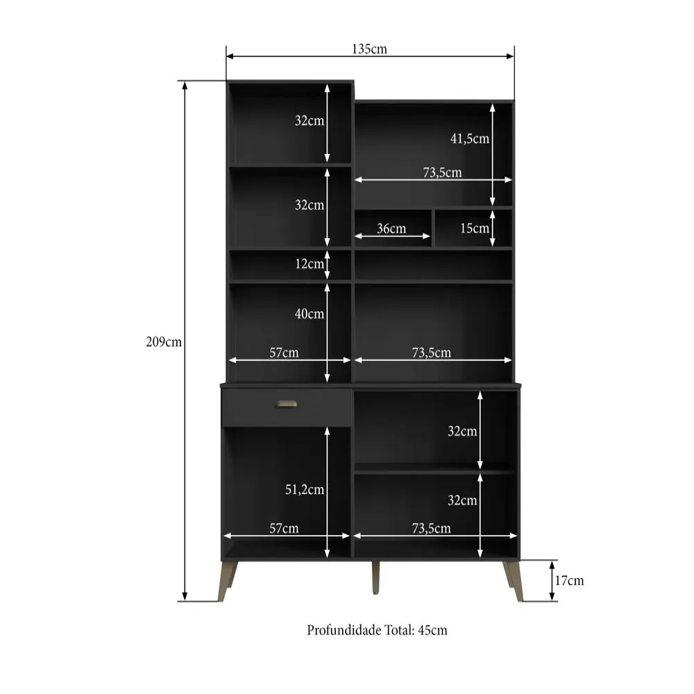 Cozinha Compacta Casamia 5 Portas e 1 Gaveta 5850003 Preto/Onix SE