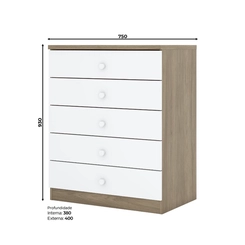 Cômoda 5 Gavetas Henn Bala de Menta IA710-18 Rústico/Branco SE
