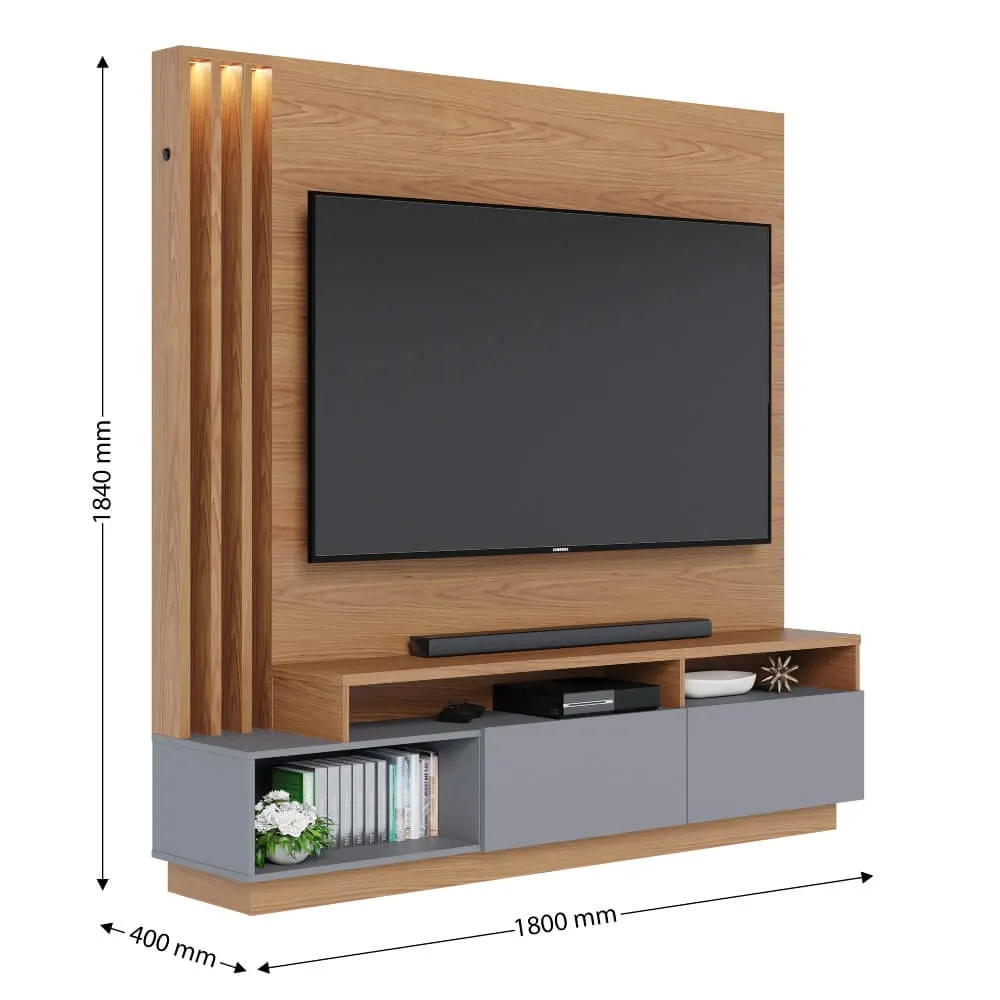 Home para TV até 75" Colibri Humaitá 2 Portas Freijó/Cinza Fosco SE