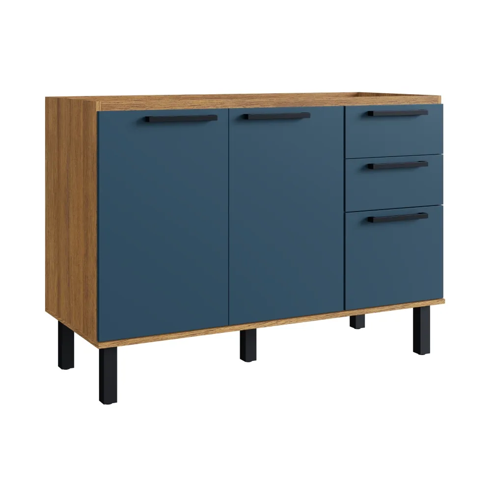 Balcão de Pia 120CM Canção Cassis com 3 Portas e 2 Gavetas 7220.001 Cinamomo/Azul Secreto