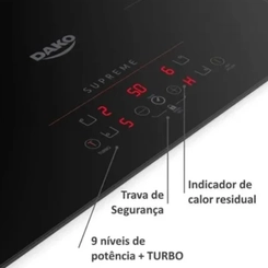 Cooktop de Indução 4 Bocas Painel Touch Dako Supreme Preto