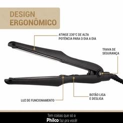 Chapinha até 230°C Ceramic Black Philco PPR08 Preta Bivolt