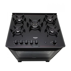 Fogão 5 Bocas Dako Magister Mesa de Vidro Forno 100L Preto Bivolt