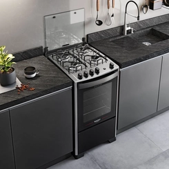 Fogão 4 Bocas Mesa Inox e Mega Chama Dako Magister Preto Bivolt