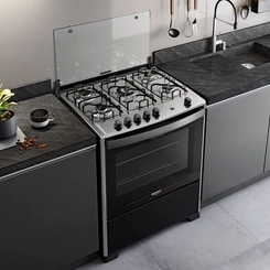 Fogão 5 Bocas Mesa Inox e Tripla Chama Dako Magister Preto Bivolt