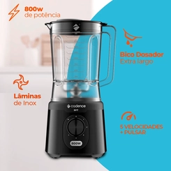 Liquidificador 2,5L 800W 5 Velocidades Cadence LIQ200 Preto