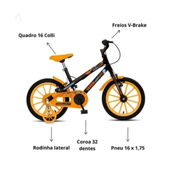 Bicicleta Aro 16 Colli Spinossauro Infantil Preto Fosco/Laranja