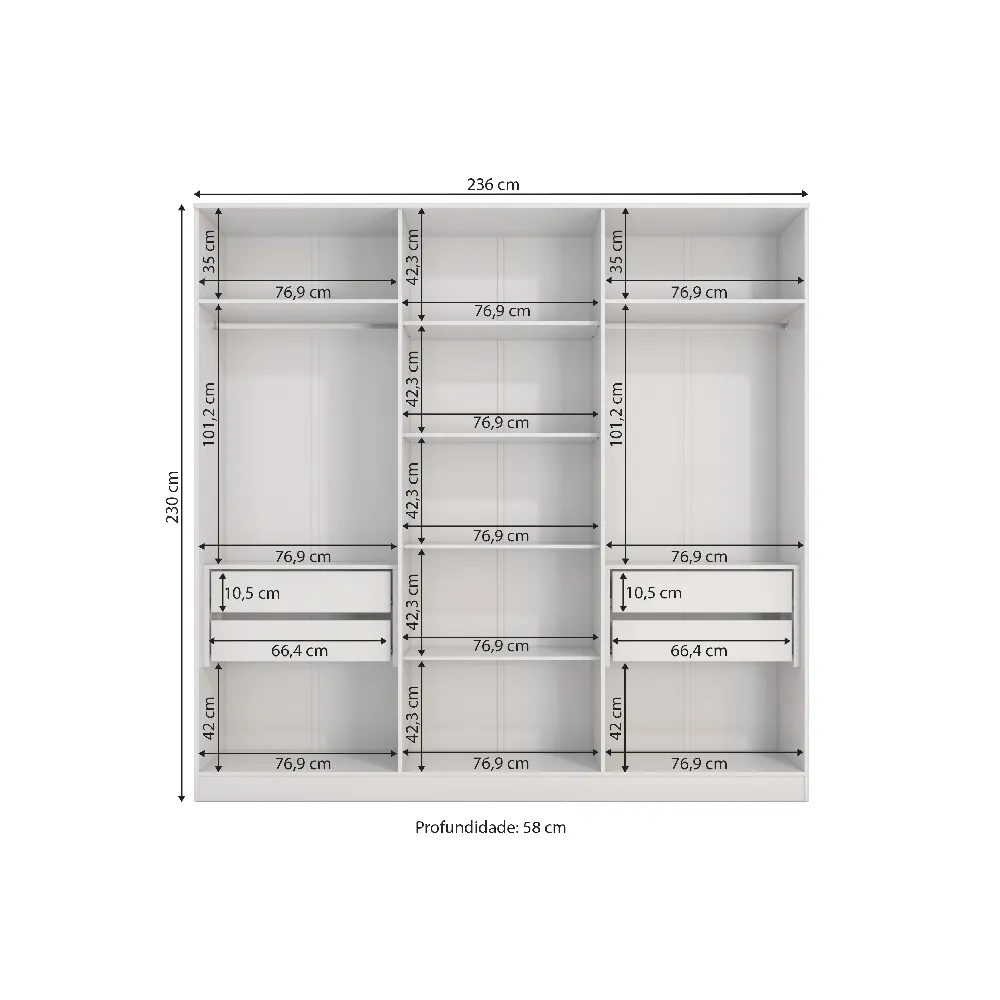 Guarda-Roupa 6 Portas Kappesberg N538 4 Gavetas Branco/Nogueira SE