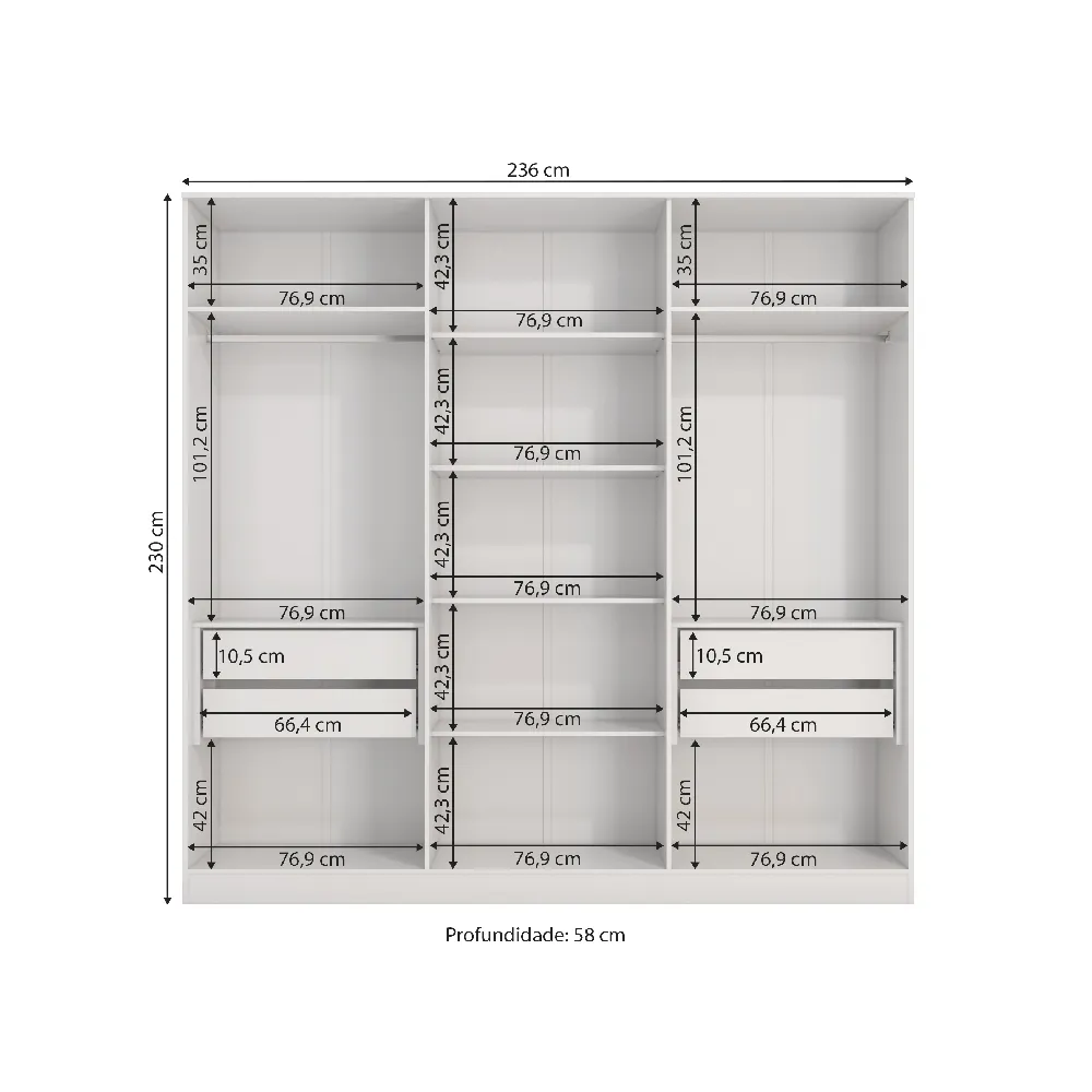 Guarda-Roupa 6 Portas Kappesberg N538 4 Gavetas Branco/Macadamia SE