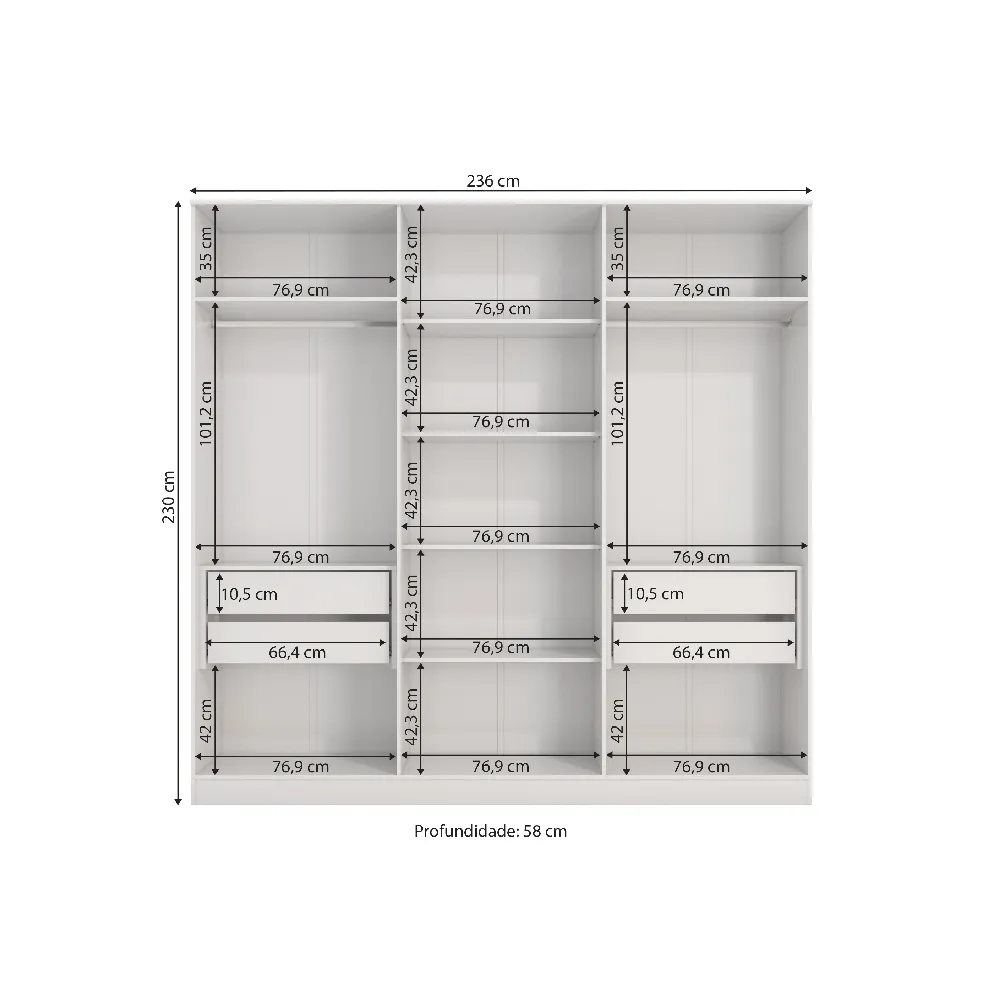 Guarda-Roupa 6 Portas Kappesberg N538 4 Gavetas Branco SE