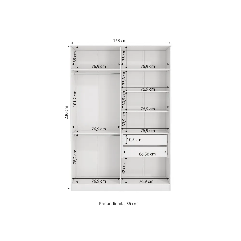 Guarda-Roupa 4 Portas Kappesberg N536 2 Gavetas Branco/Macadamia SE