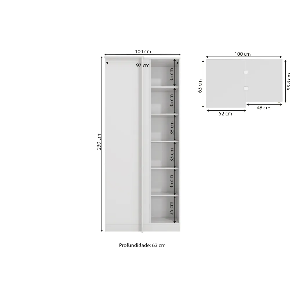 Guarda-Roupa Canto Reto 1 Porta Kappesberg N530 Nogueira/Branco SE