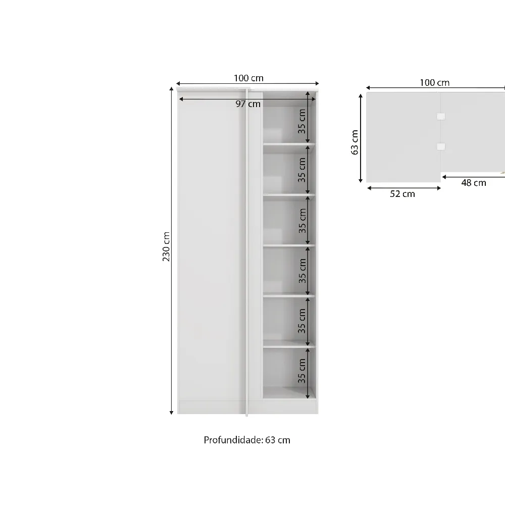 Guarda-Roupa Canto Reto 1 Porta Kappesberg N530 Branco/Nogueira SE