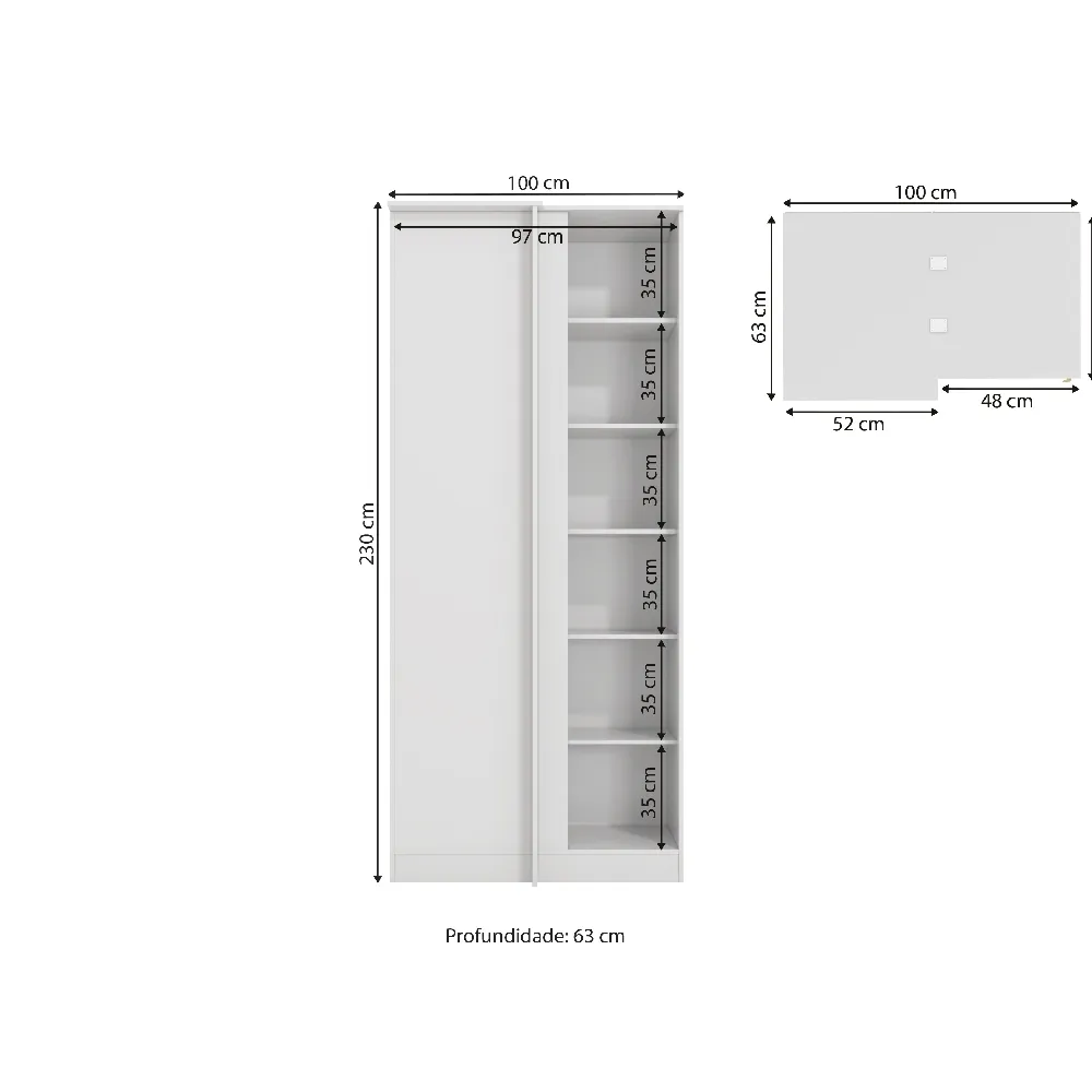 Guarda-Roupa Canto Reto 1 Porta Kappesberg N530 Branco SE