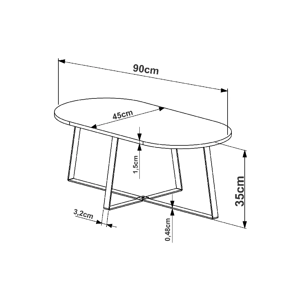 Mesa de Centro Oval Artesano Industrial 27941PREP Preto SE