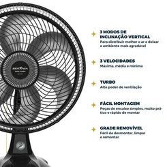 Ventilador de Mesa com 6 Pás 150W Britânia Maxx Force Turbo BVT400 Preto