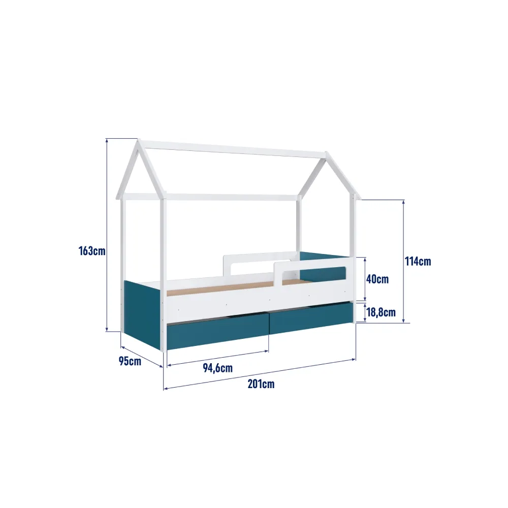 Cama Solteiro Completa Móveis Montessoriana com 2 Gavetas CCM021BCAS Branco/Azul Secreto SE