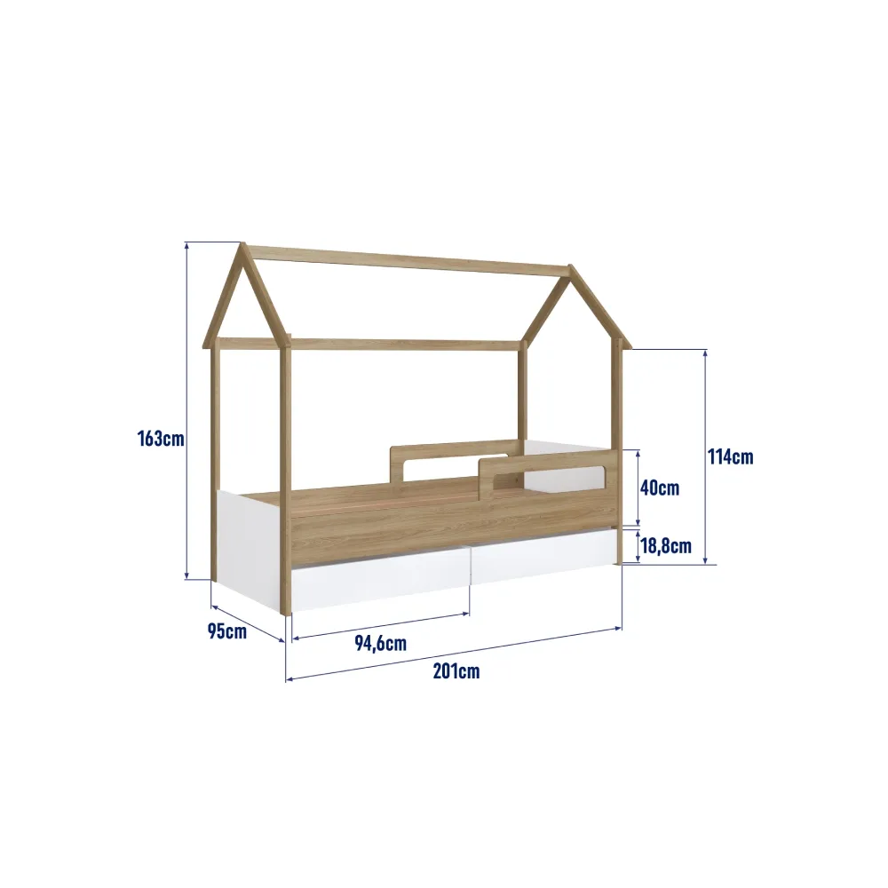 Cama Solteiro Completa Móveis Montessoriana com 2 Gavetas CCM021AVBC Aveiro OAK/Branco SE