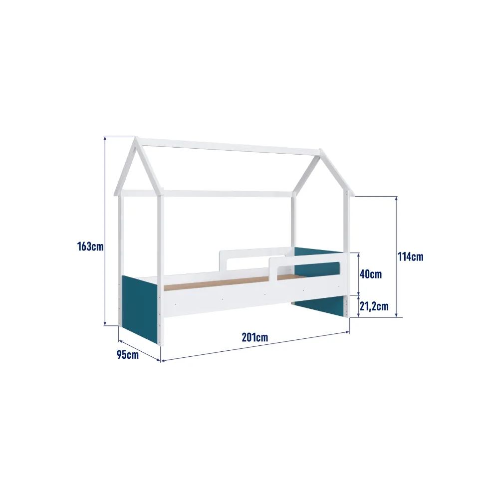 Cama Solteiro Completa Móveis Montessoriana CCM010BCAS Branco/Azul Secreto