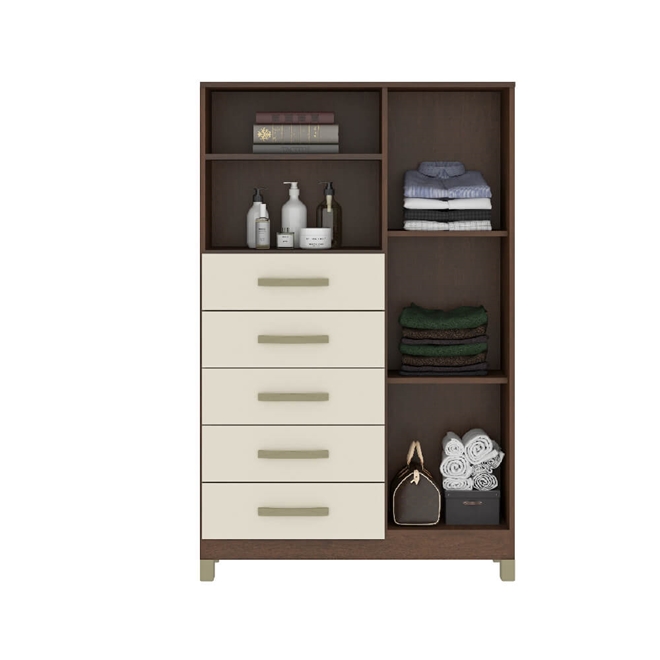 Cômoda 5 Gavetas Fellicci Cancún CO150 1 Porta Rústico/Champagne SE