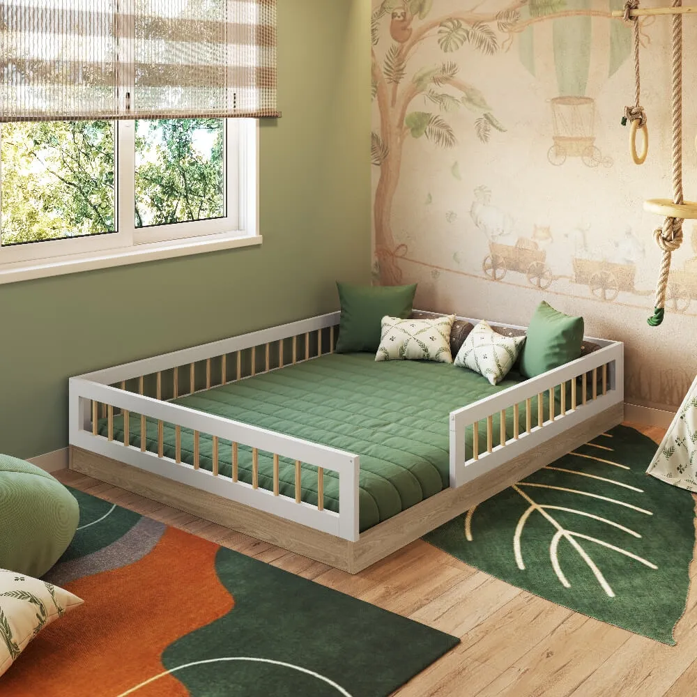 Cama Casal Completa Móveis Montessoriana Affeto AFT009AVBC Aveiro OAK/Branco SE