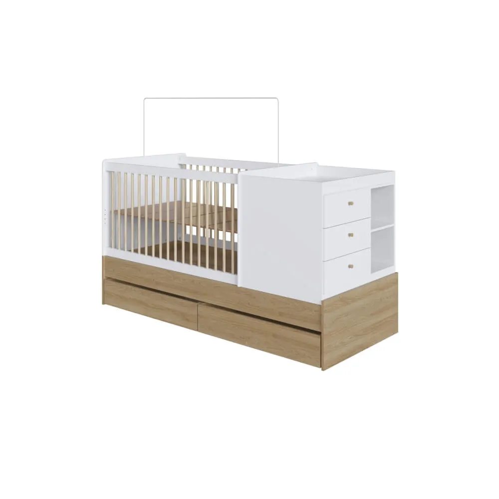 Berço Multifuncional Completa Móveis com Gavetões BB024AVBC Aveiro OAK/Branco SE