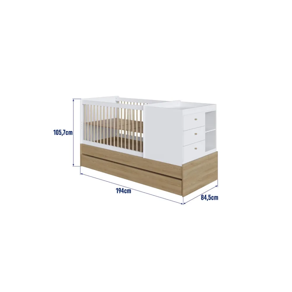 Berço Multifuncional Completa Móveis c/Cama Auxiliar BB023AVBC Aveiro OAK/Branco SE