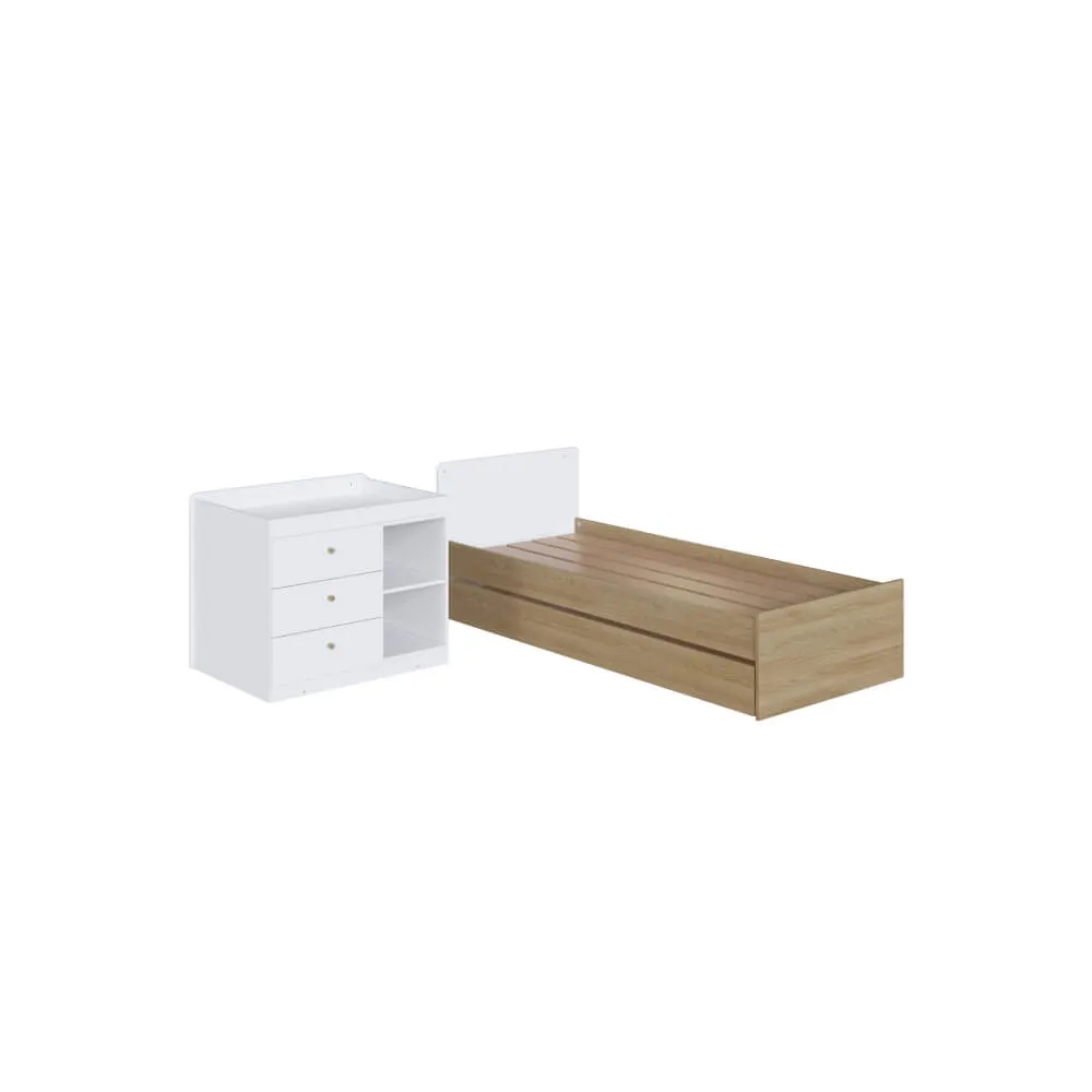 Berço Multifuncional Completa Móveis c/Cama Auxiliar BB023AVBC Aveiro OAK/Branco SE