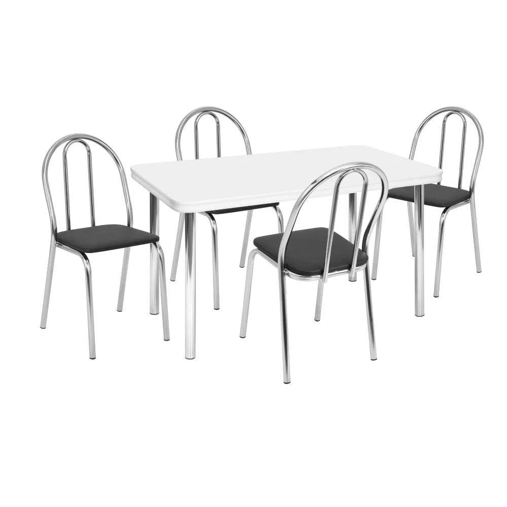 Conjunto de Mesa com 4 Cadeiras Tre Paroni MC4020 TP808 Cromado/Branco/Preto SE