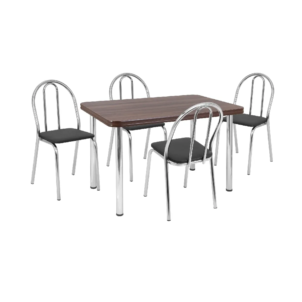 Conjunto de Mesa com 4 Cadeiras Tre Paroni MC4020 TP805 Cromado/Marrom/Preto SE