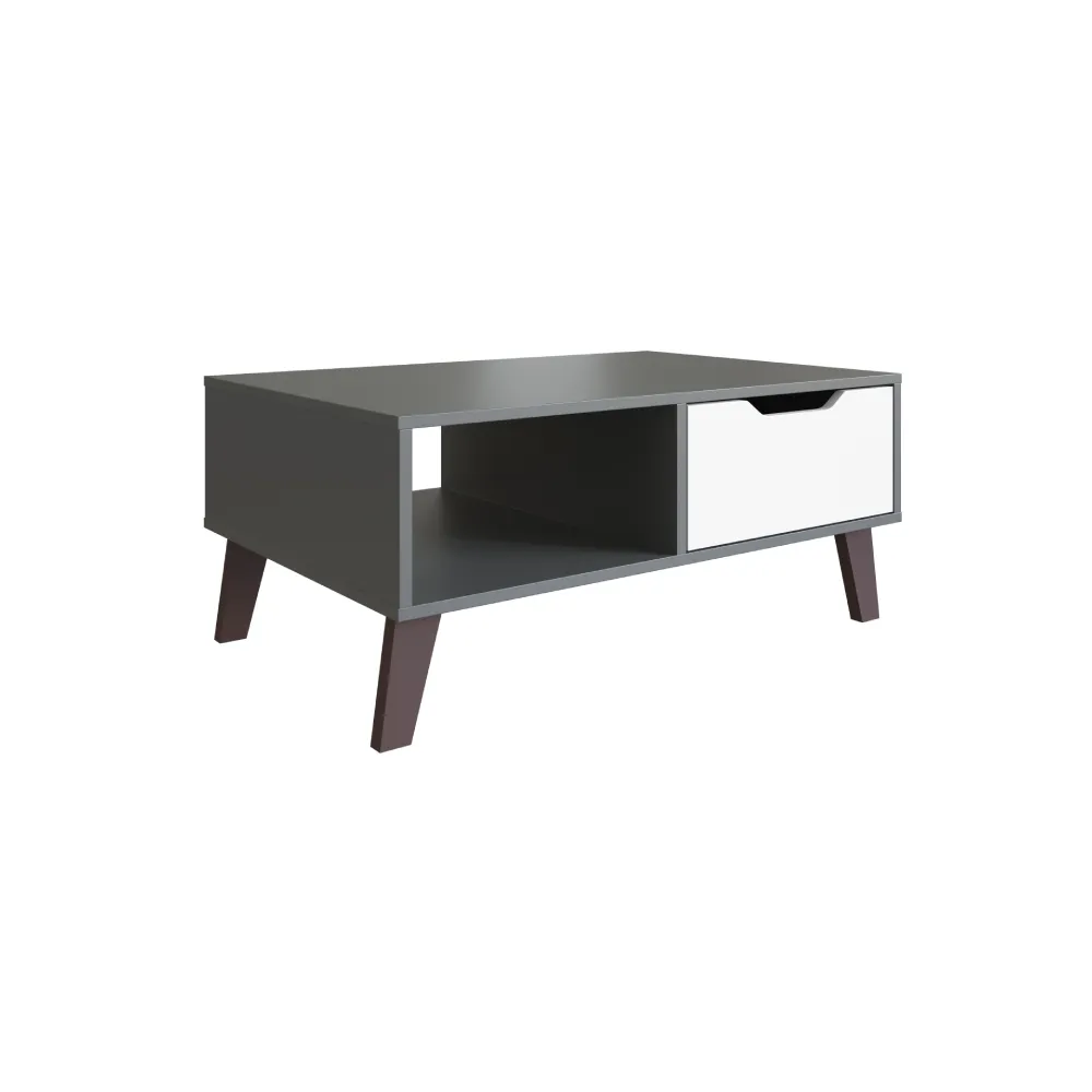 Mesa de Centro Retangular Completa Móveis Rimini MC004GFBC 1 Gaveta Grafite/Branco