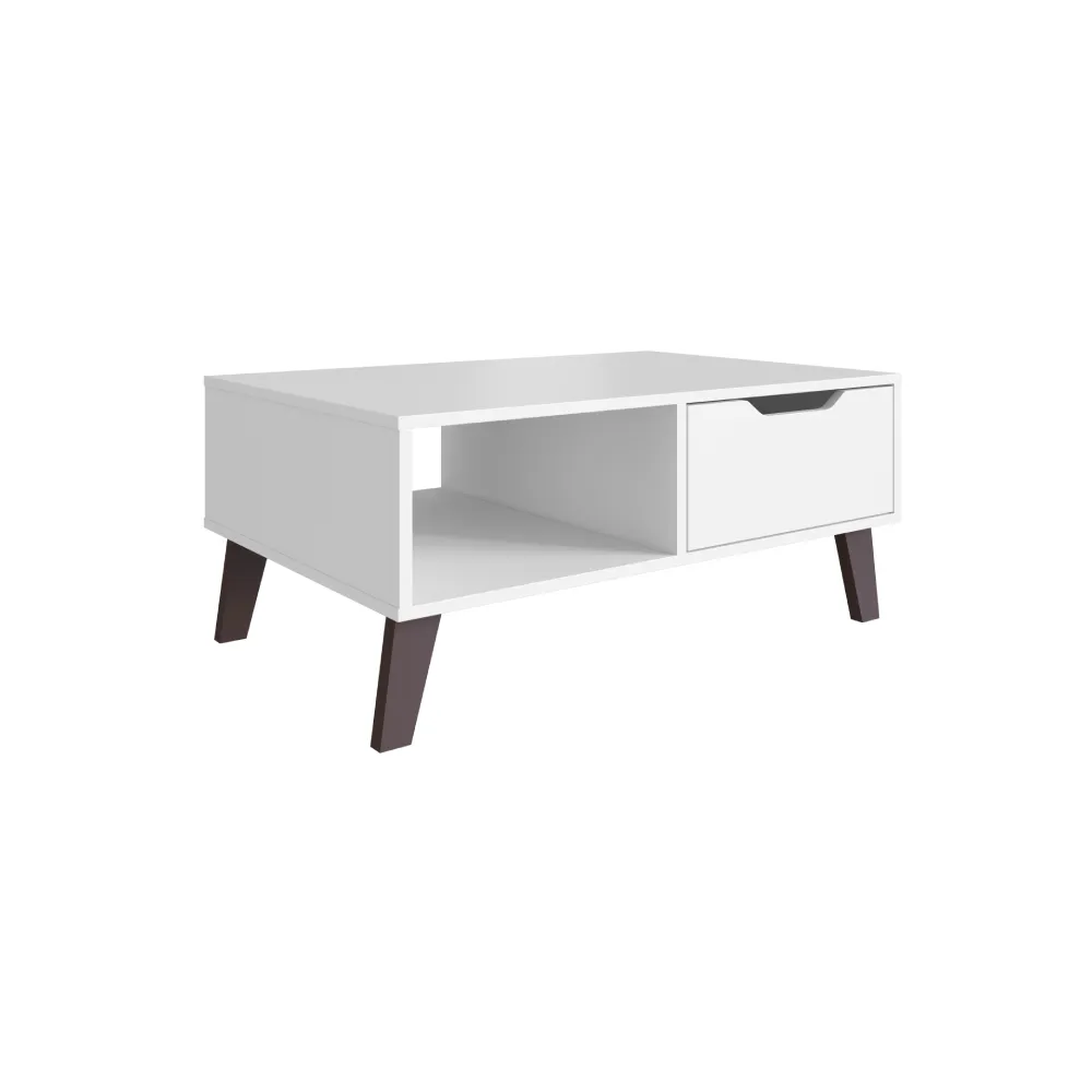 Mesa de Centro Retangular Completa Móveis Rimini MC004BCBC 1 Gaveta Branco