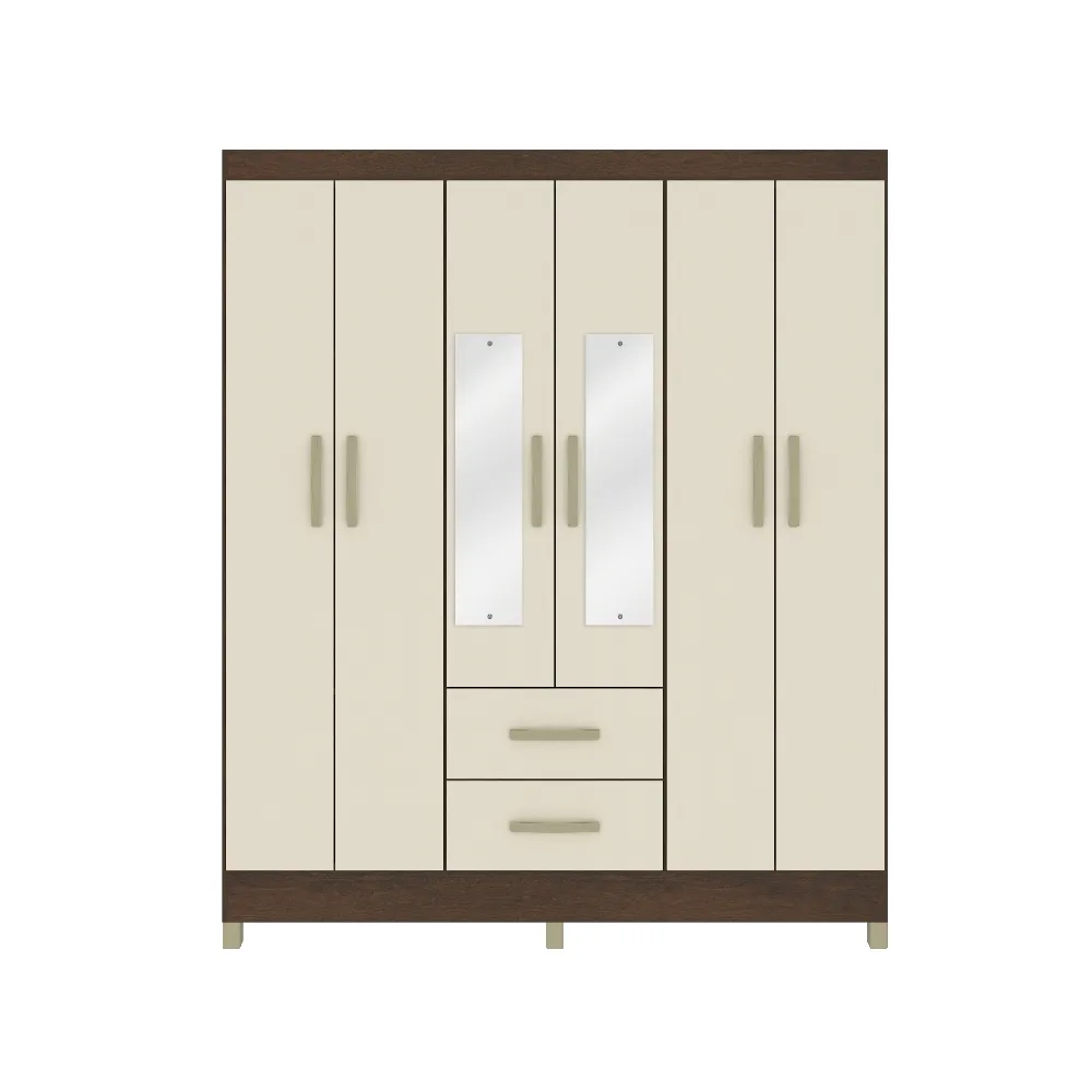 Guarda-Roupa 6 Portas Fellicci Milano RP162E 2 Gavetas c/Espelho Rustico/Champagne SE