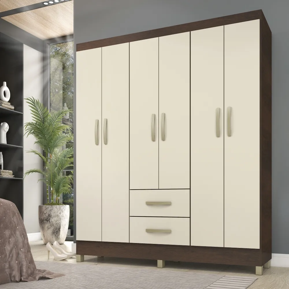 Guarda-Roupa 6 Portas Fellicci Milano RP162 2 Gavetas Rustico/Champagne SE