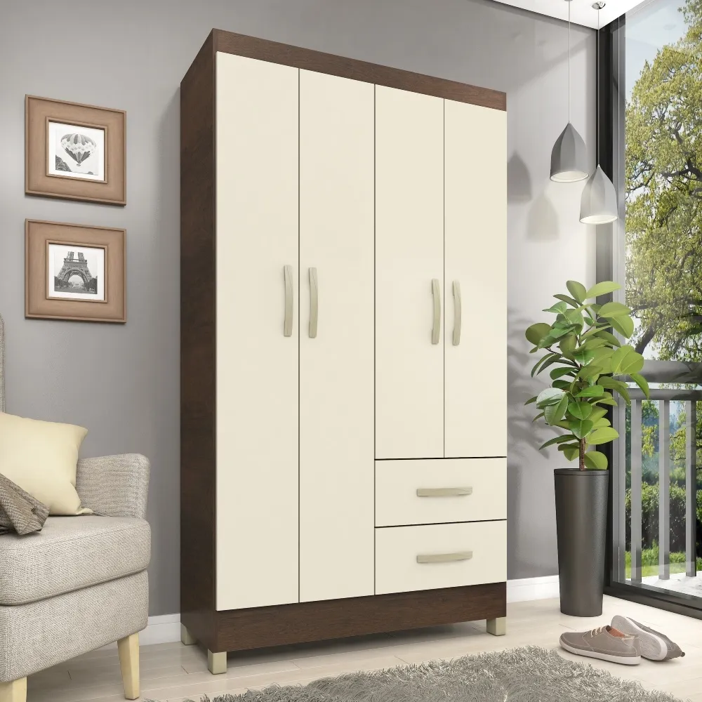 Guarda-Roupa 4 Portas Fellicci Veneza RP142 2 Gavetas Rustico/Champagne SE