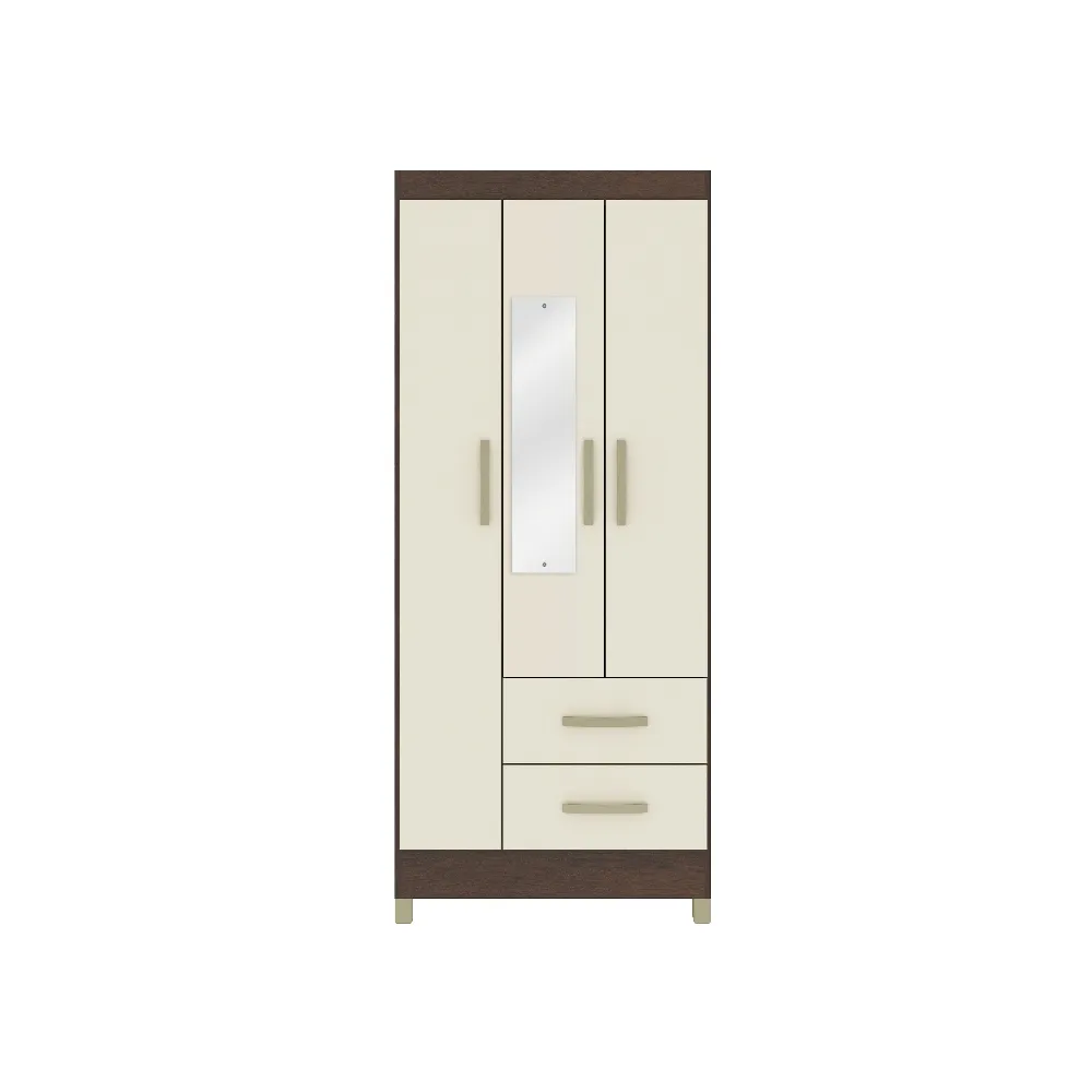 Guarda-Roupa 3 Portas Fellicci Mônaco RP132E 2 Gavetas c/Espelho Rustico/Champagne SE